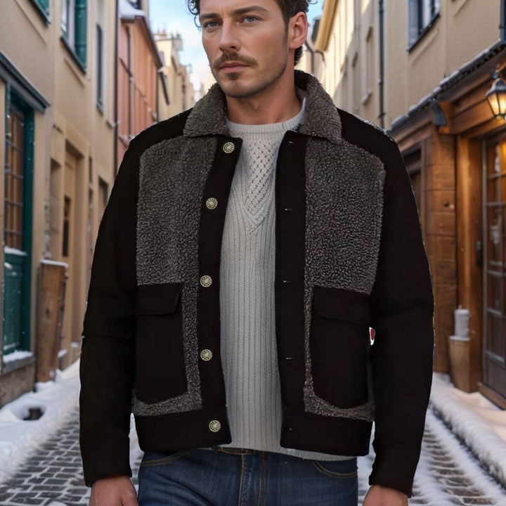 Men's overshirt jacket with teddy lining, patch pockets and button placket Mune Fashion