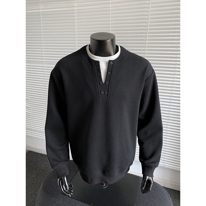 Men's sweatshirt with Henley button placket, relaxed fit and ribbed cuffs Mune Fashion