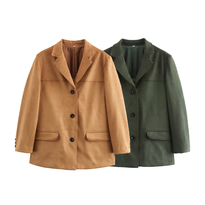 Women's cropped suede blazer with lapel collar and patch pockets Mune Fashion
