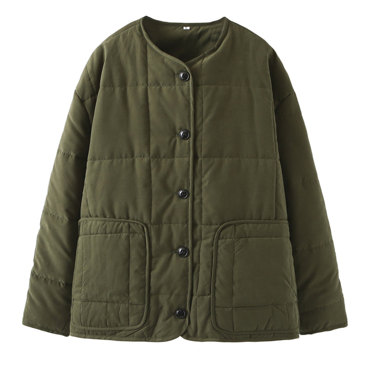 Women's padded short jacket with round neck, large flap pockets and light thermal lining Mune Fashion