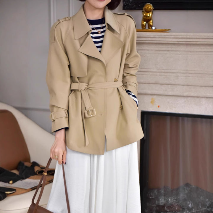 Women's Fashionable Trench Coat with Waist Belt Mune Fashion
