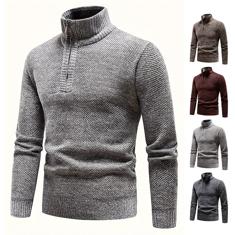 Men's Thermo Knit Sweater with Stand-up Collar and Half Zip Mune Fashion