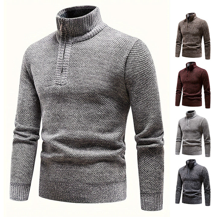 Men's Thermo Knit Sweater with Stand-up Collar and Half Zip Mune Fashion