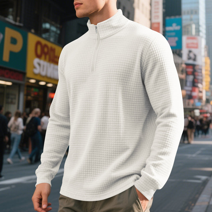 Men's nan City Thermal Pullover with short zipper stand-up collar and fine square structure Mune Fashion