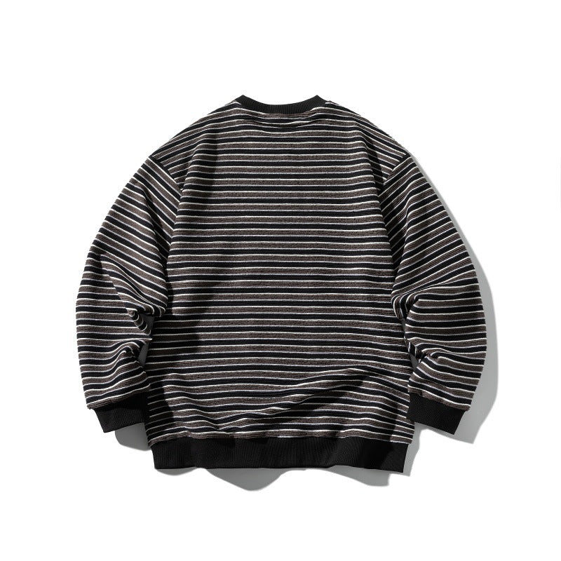Unisex Striped Oversized Knit Sweatshirt with Ribbed Cuffs and Round Neck
