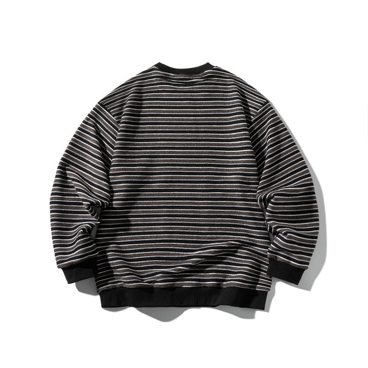 Unisex Striped Oversized Knit Sweatshirt with Ribbed Cuffs and Round Neck