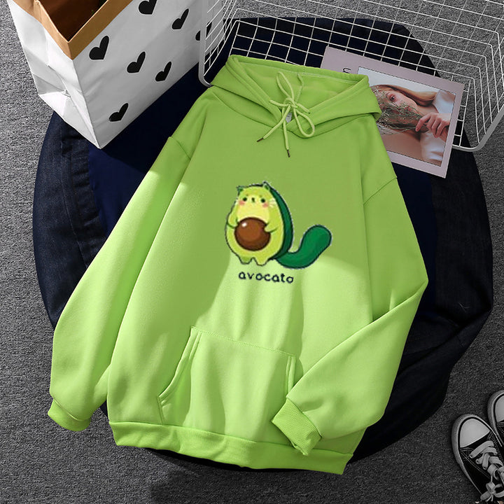 Women's oversized fleece hoodie with soft interior lining, kangaroo pocket and Avocato cartoon motif Mune Fashion