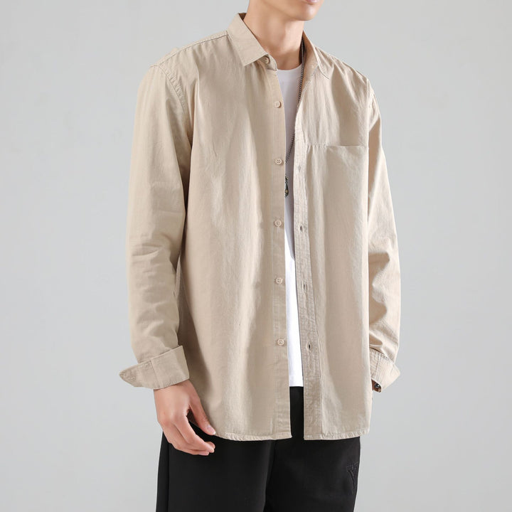 Men's Loose Cotton Overshirt with Chest Pocket and Light Texture Mune Fashion