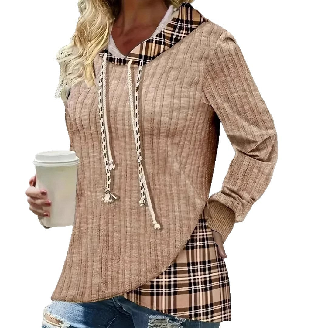 Women's Fashion Long Sleeve Shirt with Check Pattern