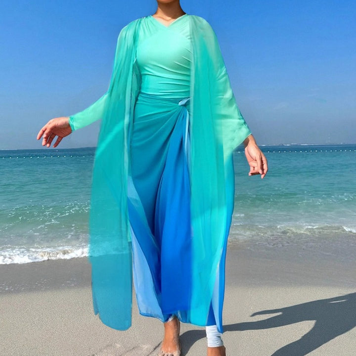Women Elegant Beach Dress with Flowing Sleeves Mune Fashion