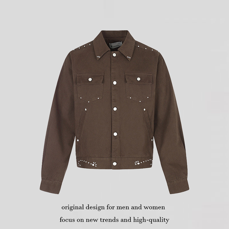 Ladies short trucker jacket made of canvas with decorative eyelets, snap button front and flap pockets Mune Fashion