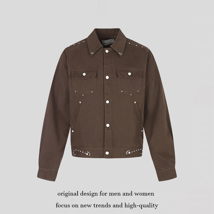 Ladies short trucker jacket made of canvas with decorative eyelets, snap button front and flap pockets Mune Fashion
