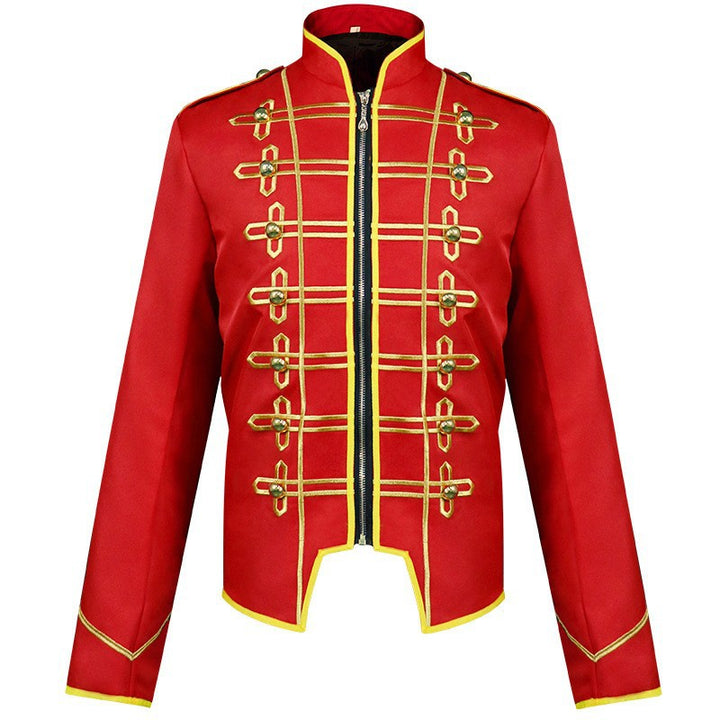 Men's Victorian velvet coat made of velvet with elaborate embroidery, high stand-up collar and long train Mune Fashion