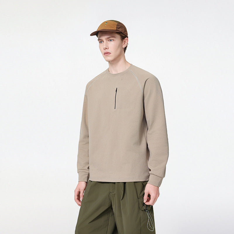 Men's crew neck sweatshirt with chest zipper, perforated utility flap, and relaxed fit Mune Fashion
