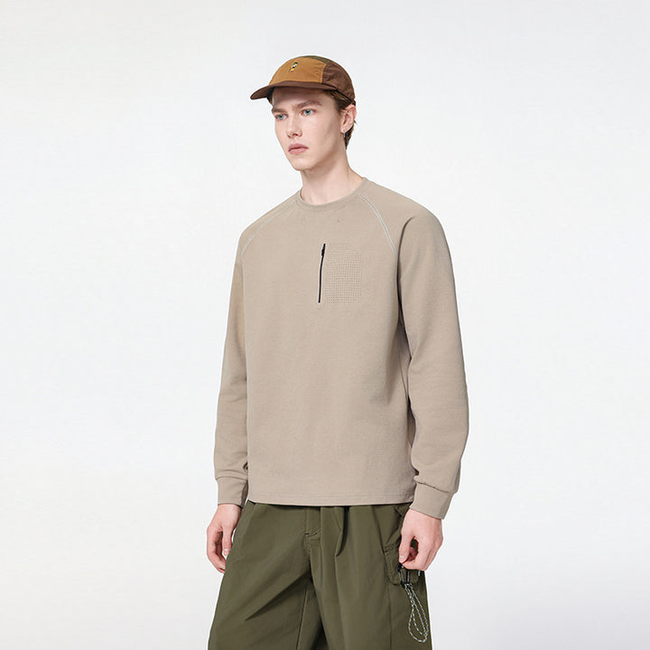 Men's crew neck sweatshirt with chest zipper, perforated utility flap, and relaxed fit Mune Fashion