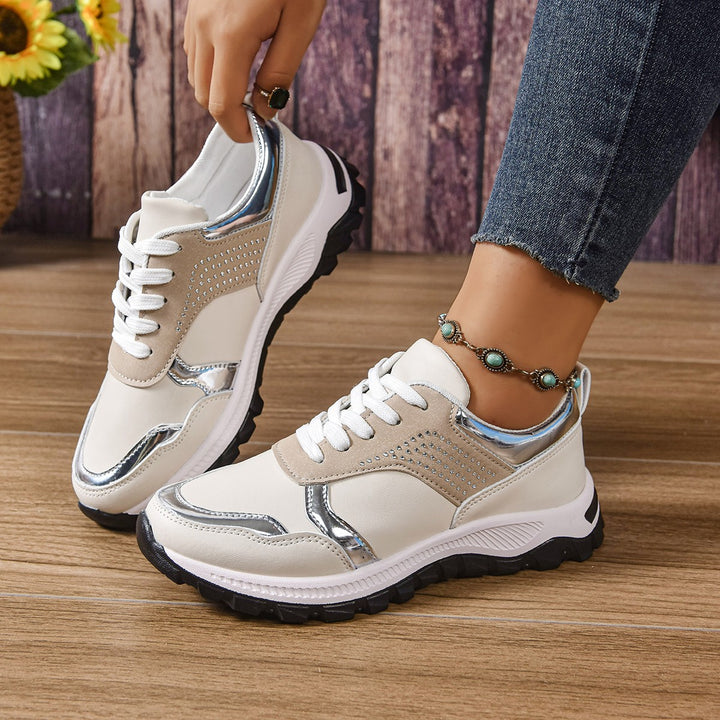 Women's trendy city chunky sneakers with metallic accents, decorative studs, and cushioning lightweight sole Mune Fashion