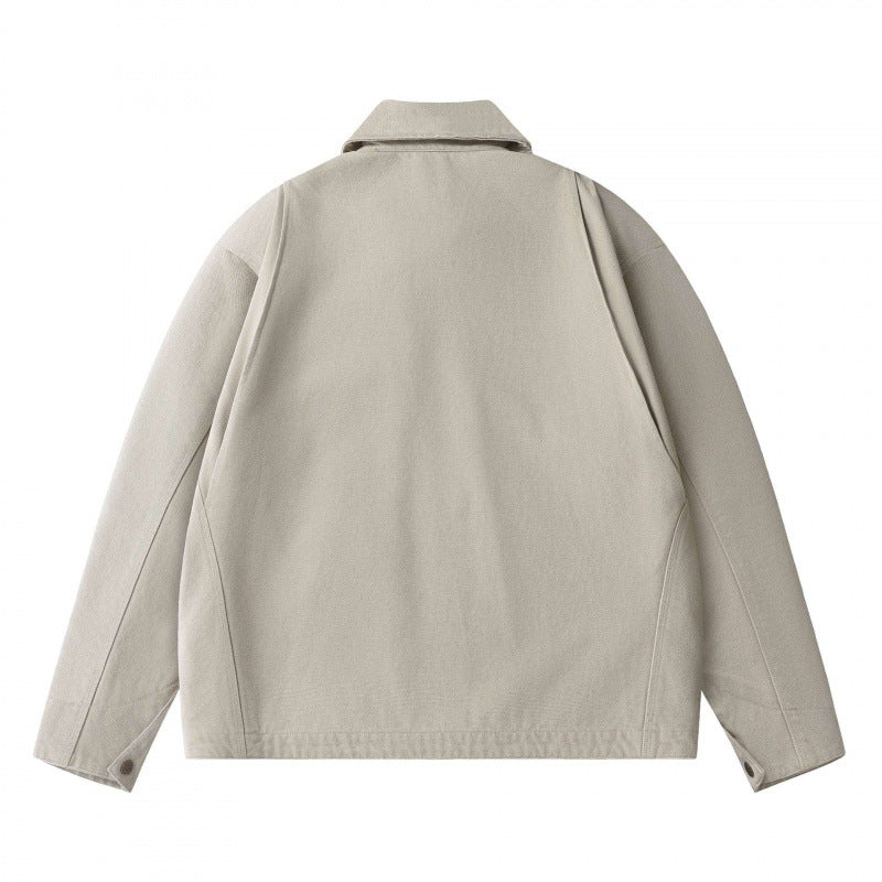 Unisex Boxy Short Jacket in Worker Blouson Style with Shirt Collar and Concealed Zip Mune Fashion