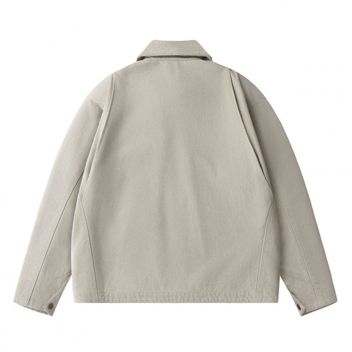 Unisex Boxy Short Jacket in Worker Blouson Style with Shirt Collar and Concealed Zip Mune Fashion