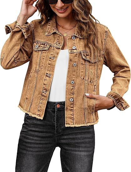 Women Short Cut Denim Jacket with Frayed Hem and Chest Pockets Mune Fashion