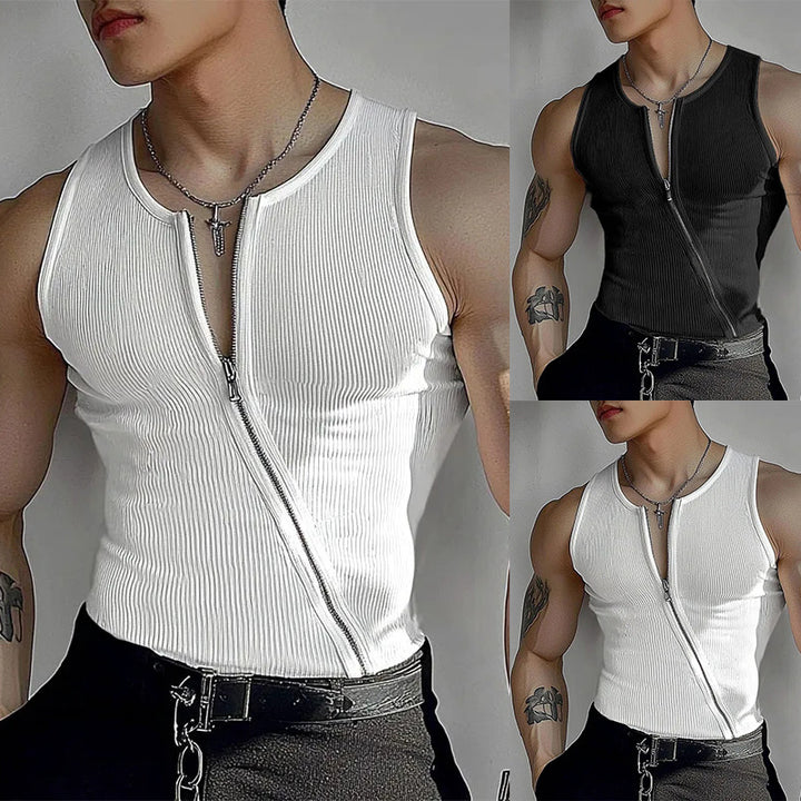 Women nan finely structured sleeveless top with asymmetrical diagonal zipper Mune Fashion