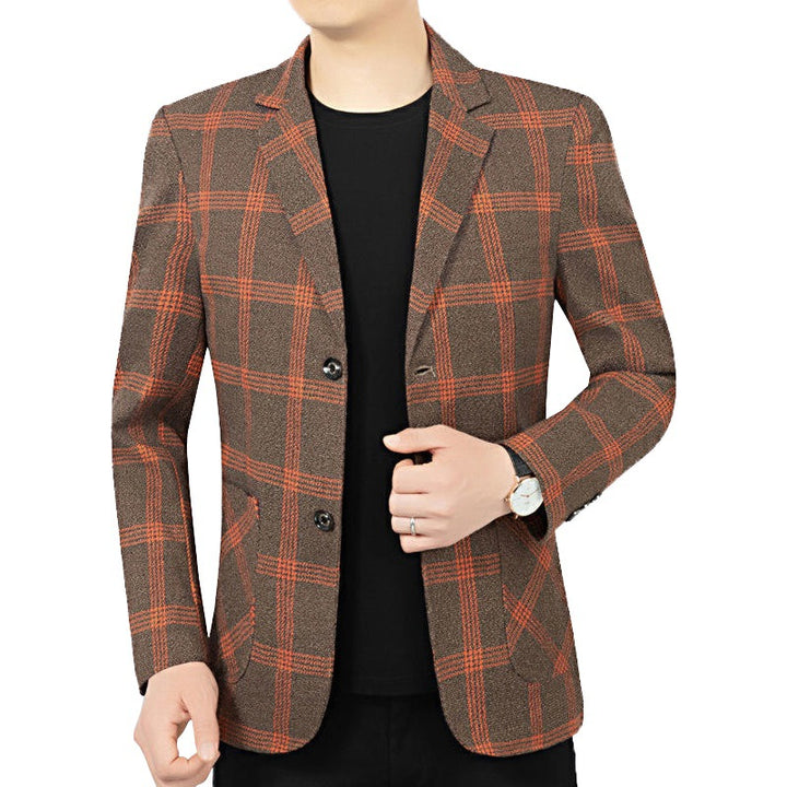 Men's Checkered Slim Blazer Made of Wool Blend with Lapel Collar Mune Fashion