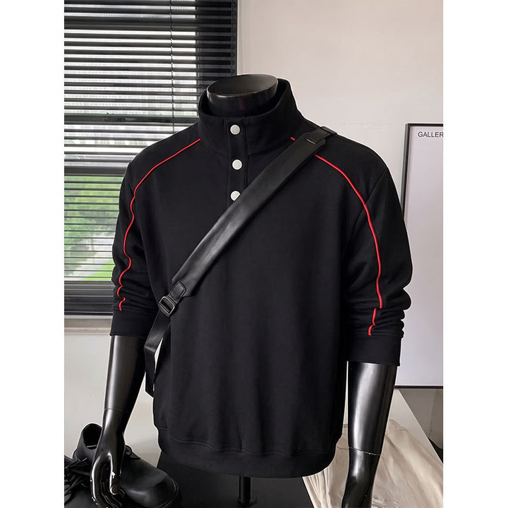 Men's sweatshirt with stand-up collar, snap-button half placket and contrasting shoulder piping Mune Fashion