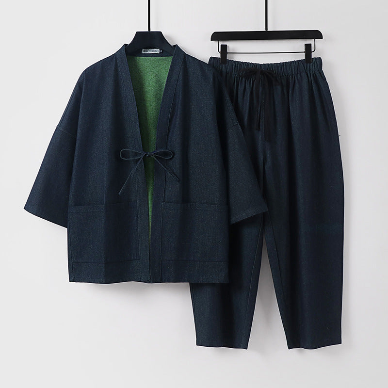 Unisex Kimono Jacket and Loose Cuff Pants in Denim Look Mune Fashion