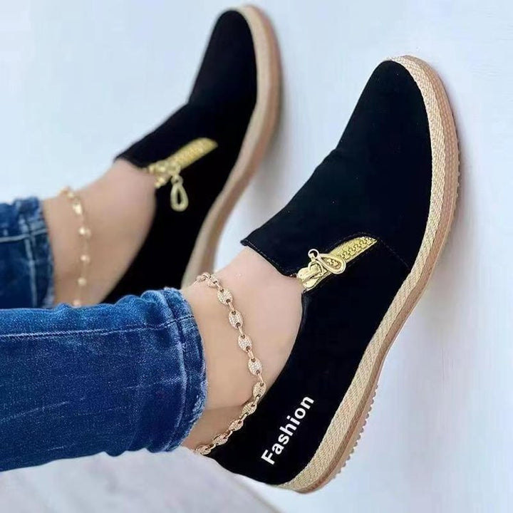 Women's Slip-On Espadrille-Loafer with decorative zipper and wedge sole Mune Fashion