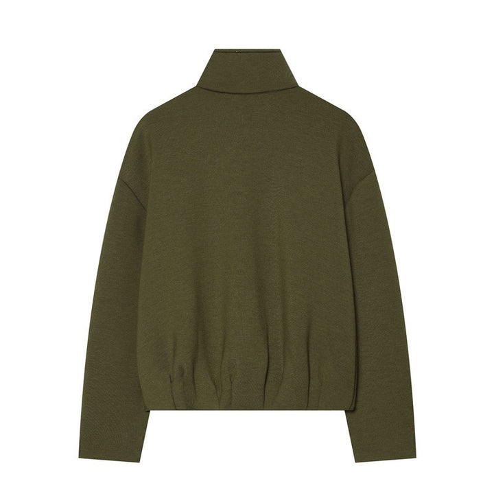 Women Boxy Cropped Stand Collar Cardigan with Full Zip and Dropped Shoulder Mune Fashion