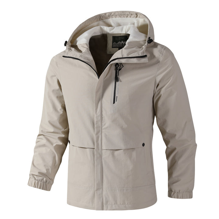 Men's Waterproof Softshell Rain Jacket with Hood, Chest Zip and Fleece Inner Collar Mune Fashion