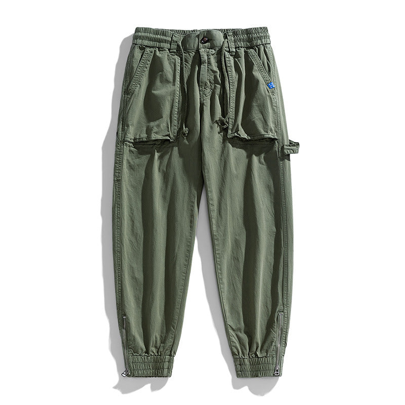 Men's workwear cargo pants in tech jogger style with applied front pockets, hammer loop, and ankle zippers Drune