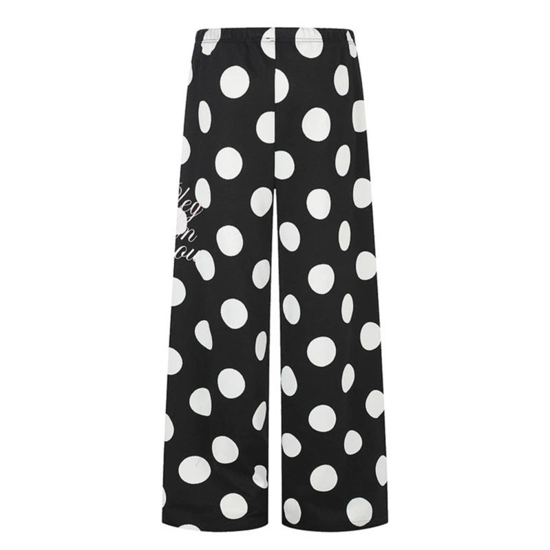 Women's Wide Palazzo Lounge Pants with Comfort Waistband and Dot Pattern Mune Fashion