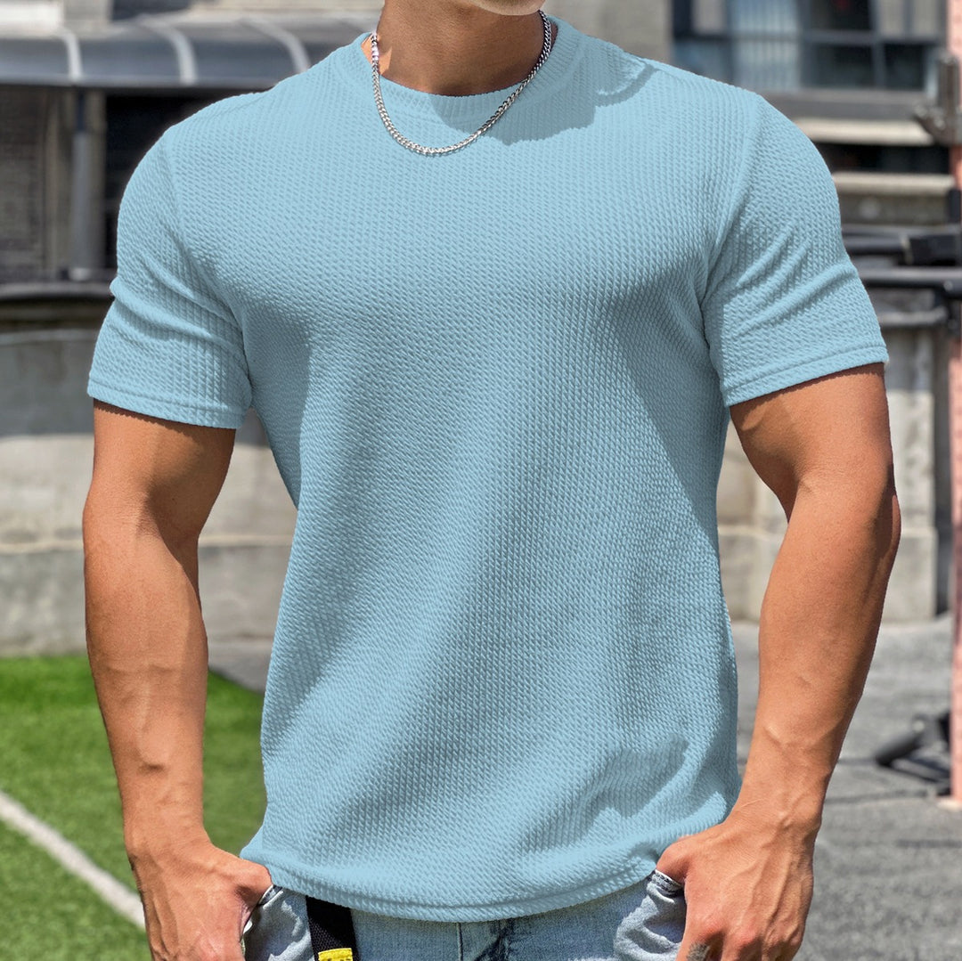 Men's structured t-shirt in slim fit with round neck Drune