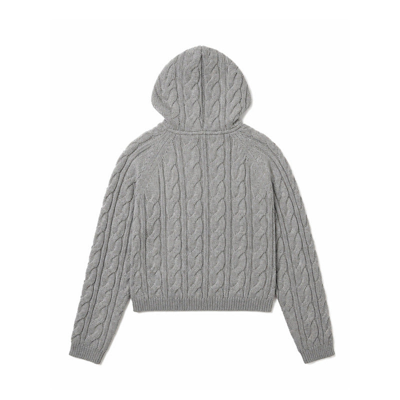Women Hooded Braid Knit Cardigan with Zipper and Raglan Sleeves Mune Fashion