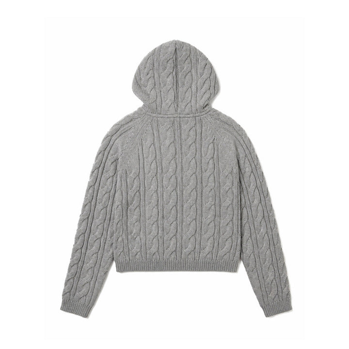 Women Hooded Braid Knit Cardigan with Zipper and Raglan Sleeves Mune Fashion