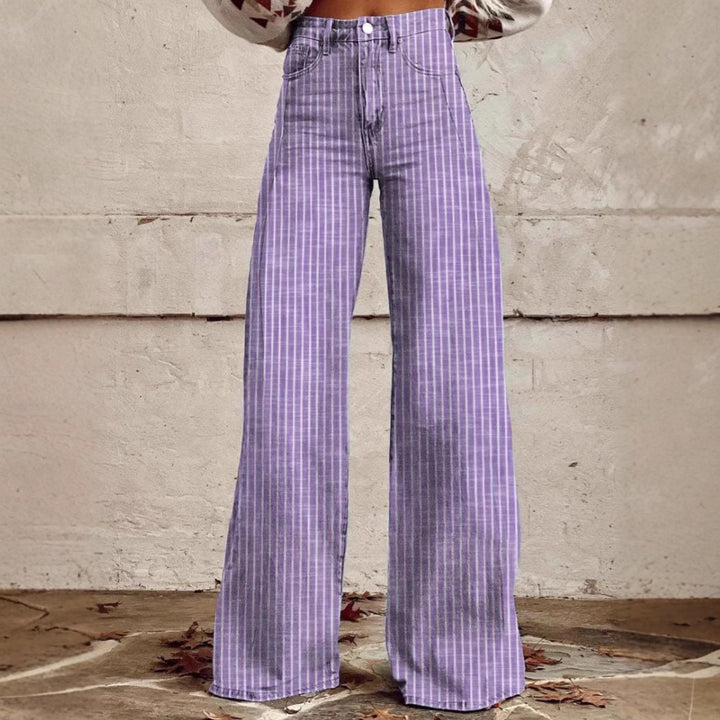 Women's wide trousers with a high waistband in linen look and vertical pinstripes flared trousers Mune Fashion