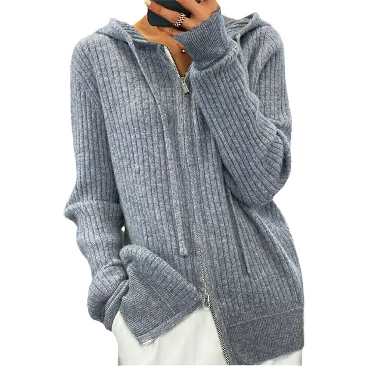 Women's oversized ribbed knit hoodie cardigan with two-way zipper and cashmere blend Mune Fashion
