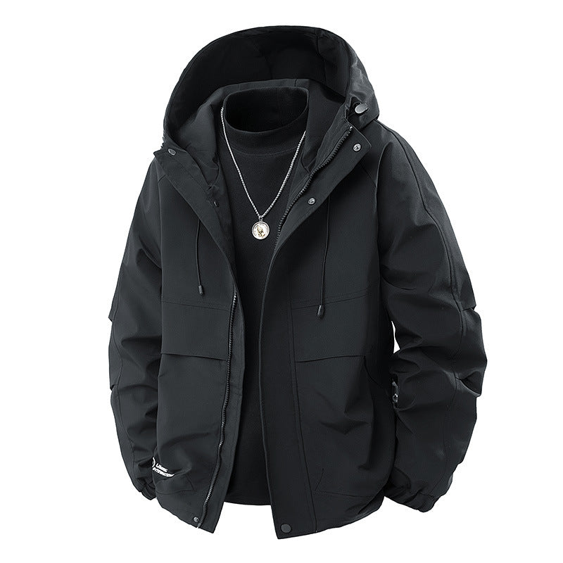 Men's Minimalist Tech Softshell Parka with Hood, Concealed Zipper and Cargo Chest Pockets Mune Fashion