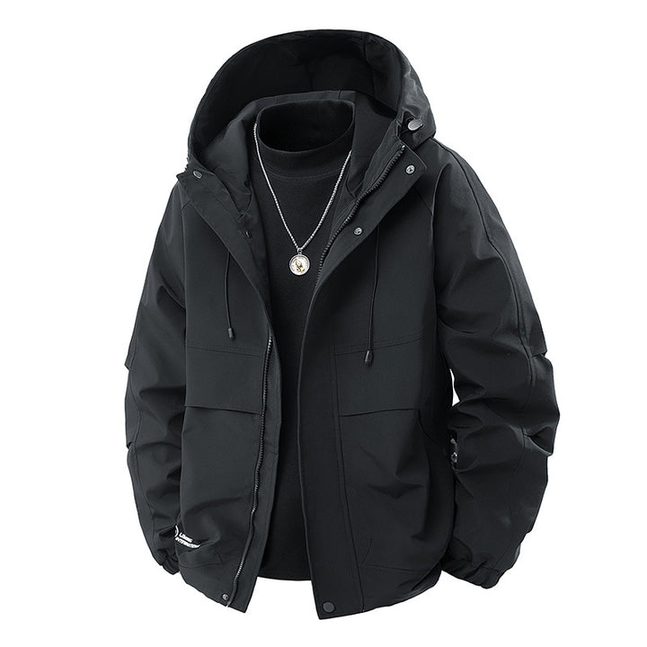 Men's Minimalist Tech Softshell Parka with Hood, Concealed Zipper and Cargo Chest Pockets Mune Fashion
