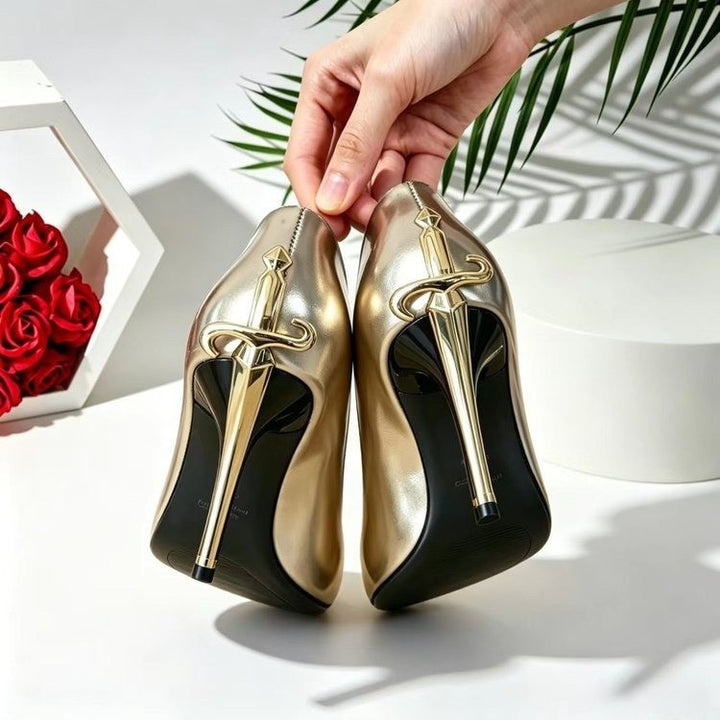 Women Luxury High Heels with Dagger Ornament on Stiletto Mune Fashion