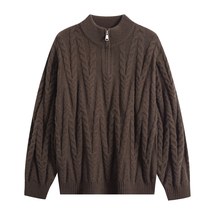 Men's chunky knit half-zip sweater in oversized cable knit pattern with high ribbed collar Mune Fashion