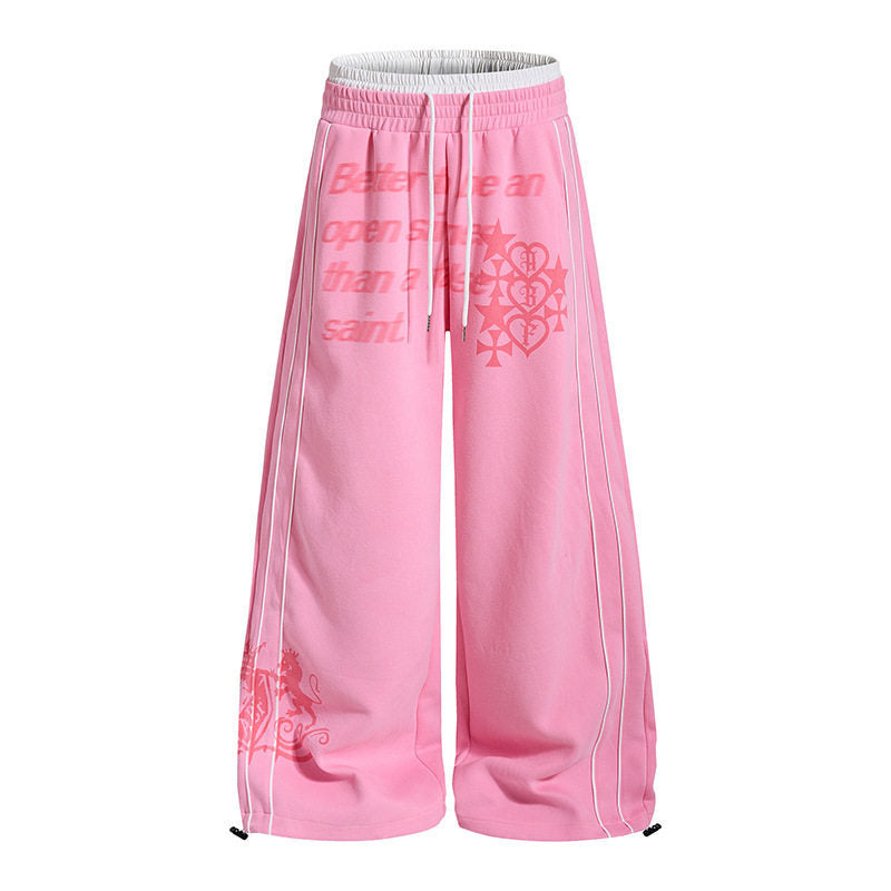Women Wide Palazzo Training Pants with Elastic Waistband, Drawstring and Contrast Piping Mune Fashion