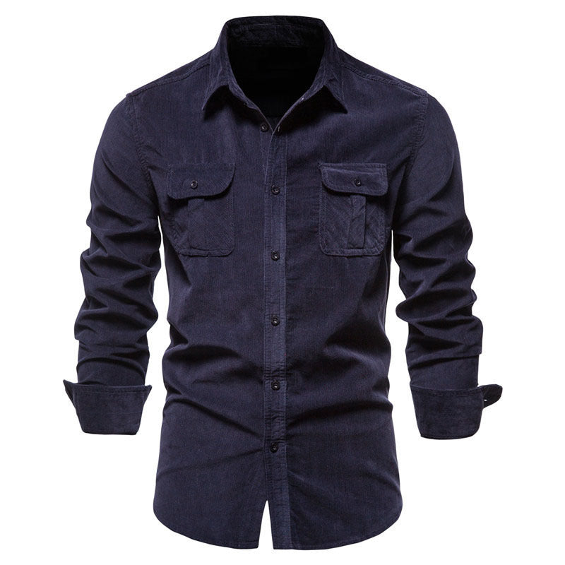 Men's long-sleeved cord shirt with applied breast pockets and Kent collar Mune Fashion