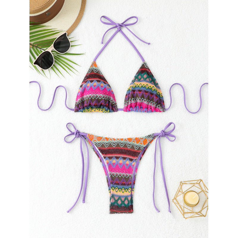 Women Triangle Bikini Set with Colorful Ethno Pattern Mune Fashion