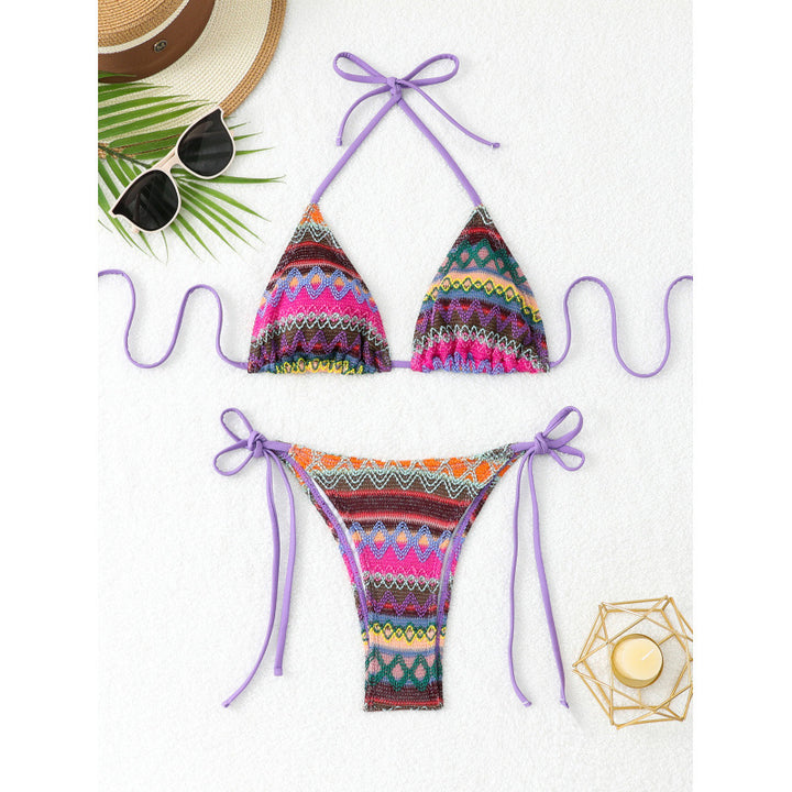 Women Triangle Bikini Set with Colorful Ethno Pattern Mune Fashion