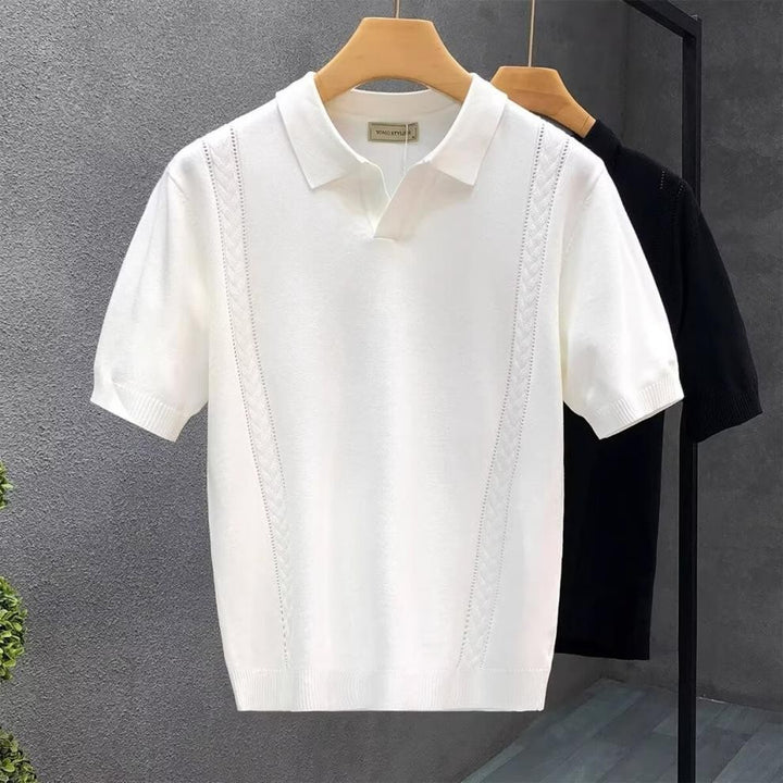 Men's Fashion Short Sleeve Polo Shirt with Structured Knit Look Mune Fashion