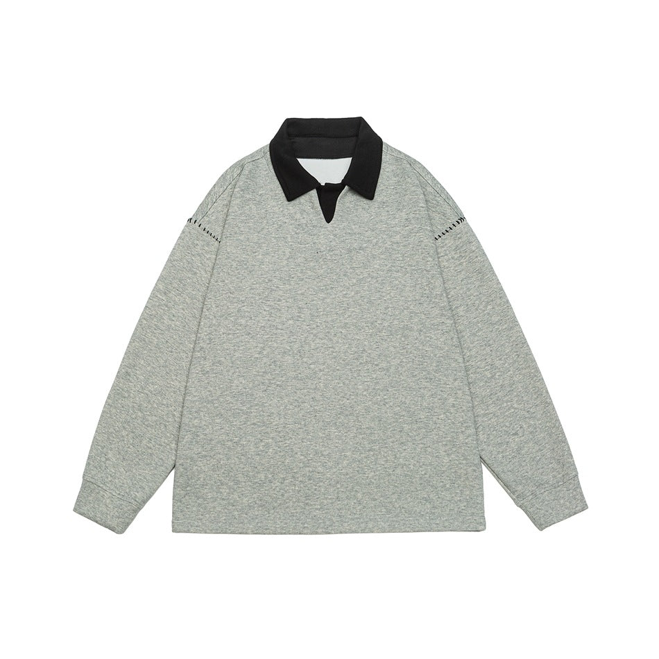 Men's Relaxed Sweatshirt with Polo Collar and Decorative Shoulder Seam Mune Fashion