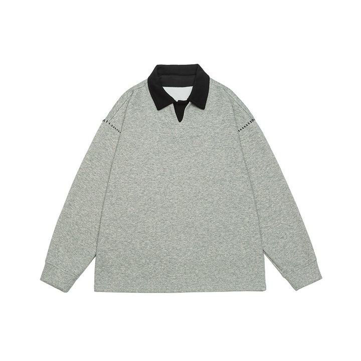 Men's Relaxed Sweatshirt with Polo Collar and Decorative Shoulder Seam Mune Fashion