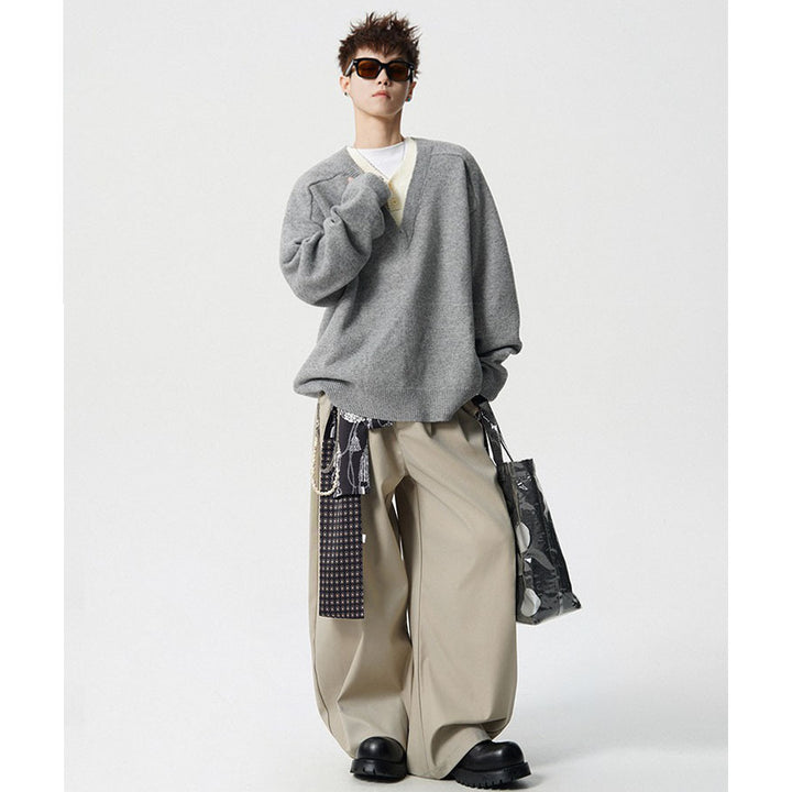 Men's Elegant V-Neck Chunky Knit Sweater Mune Fashion