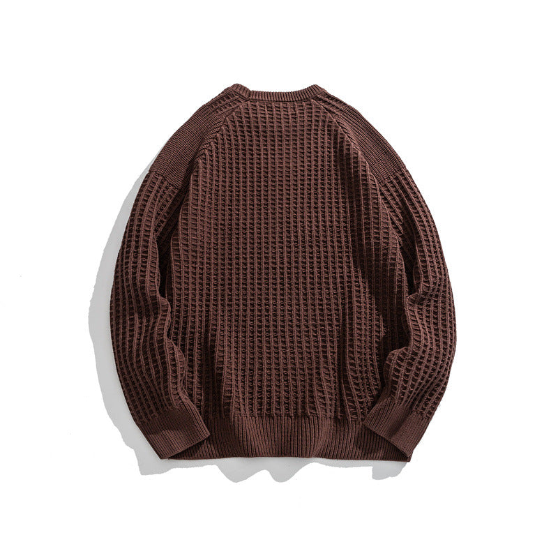 Men's Structured Waffle Knit Crew Neck Sweater with Raglan Sleeves Mune Fashion